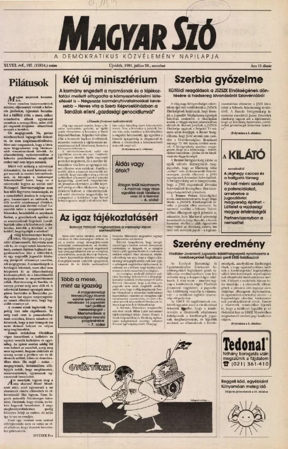 Magyar Szó, 48. évf. 1991. július 20. 197. sz. 1–20. oldal
