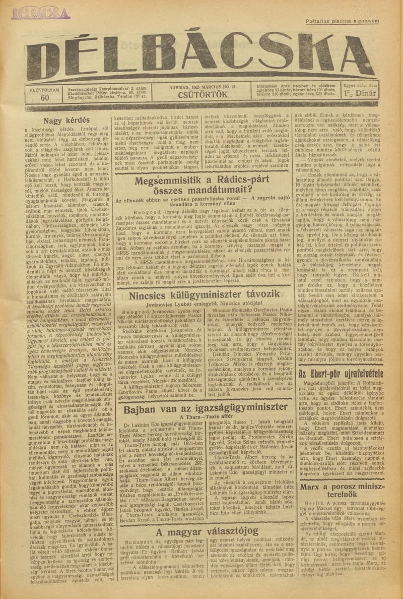 Délbácska, 6. évf. 1925. március 12. 60. sz.