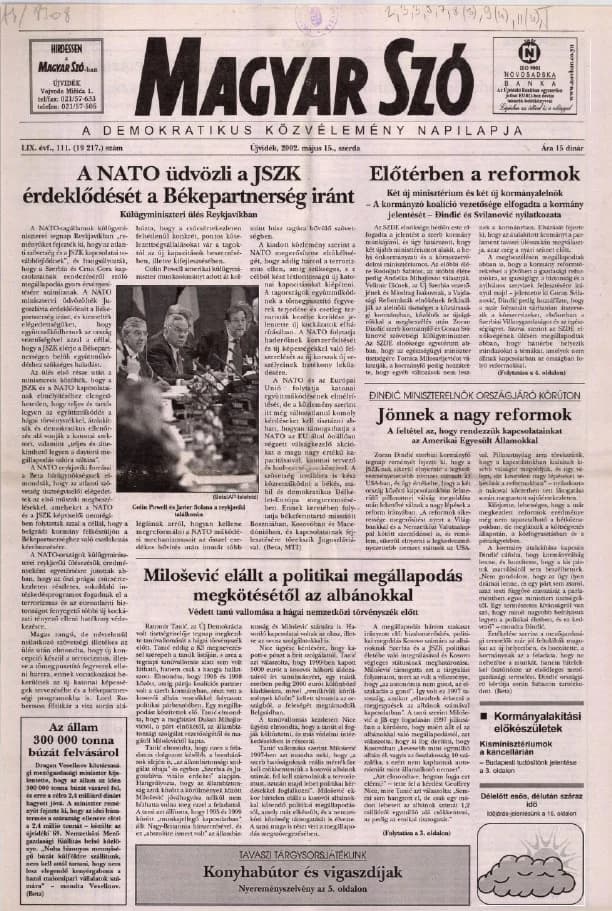 Magyar Szó, 59. évf. 2002. május 15. 111. sz. 1–16. oldal