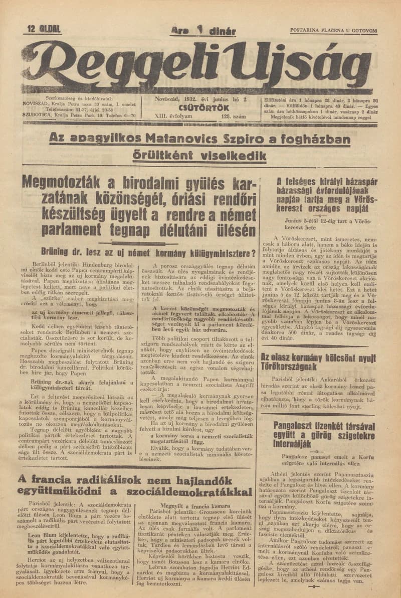 Reggeli Újság, 13. évf. 1932. június 2. 128. sz.