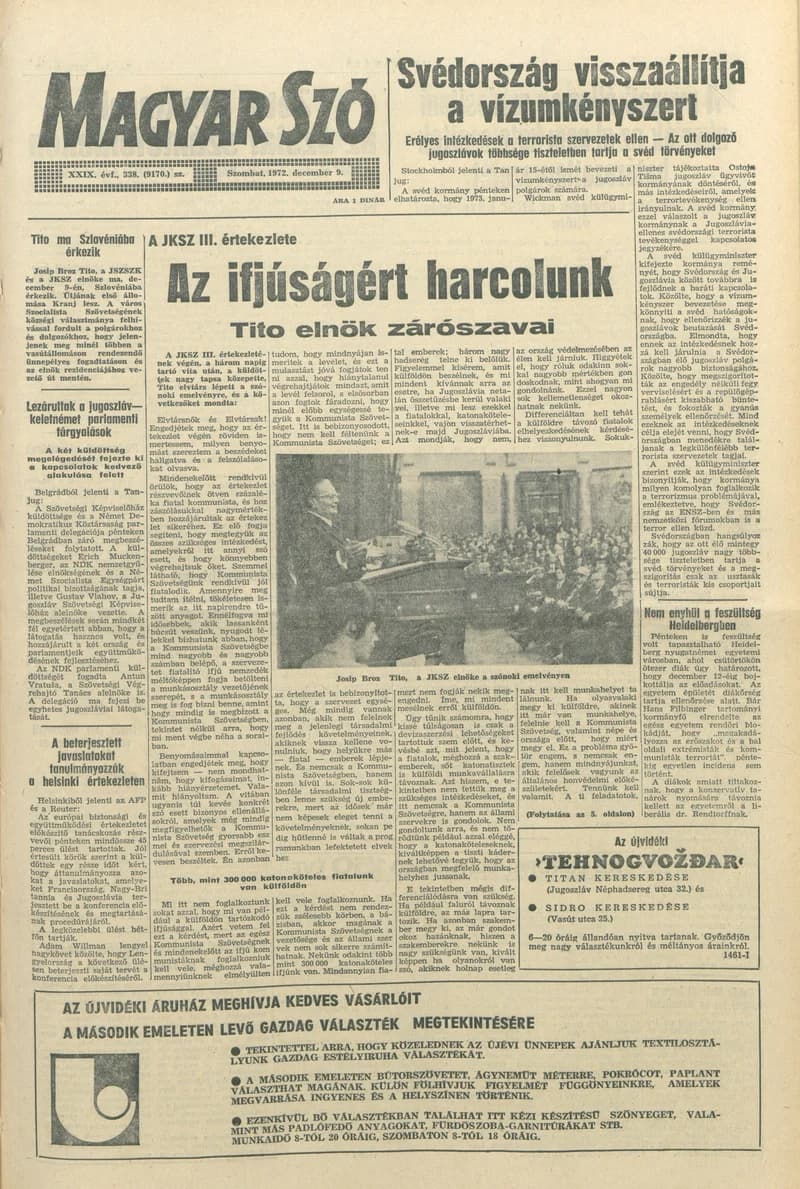 Magyar Szó, 29. évf. 1972. december 9. 338. sz. 1–20. oldal