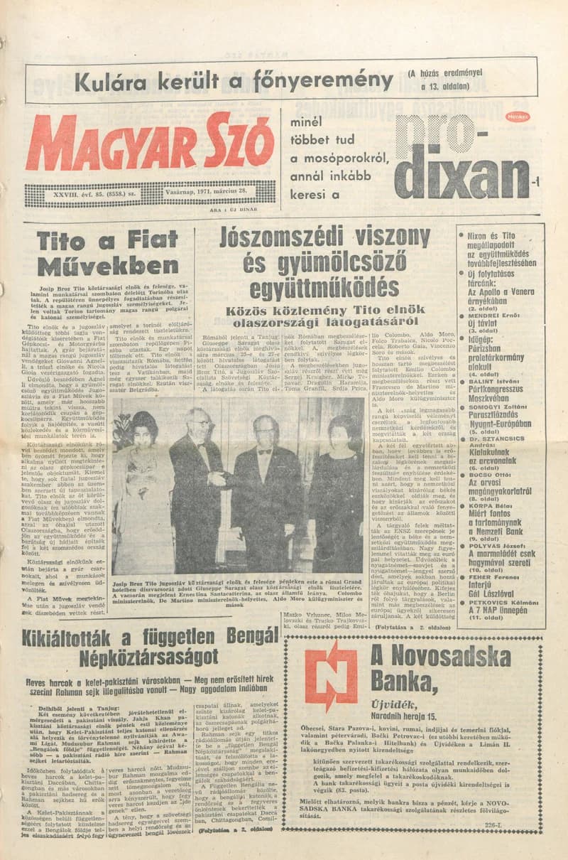 Magyar Szó, 28. évf. 1971. március 28. 85. sz. 1–32. oldal