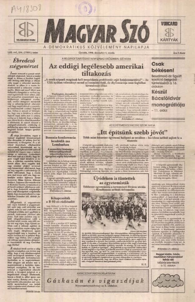 Magyar Szó, 53. évf. 1996. december 4. 284. sz. 1–16. oldal