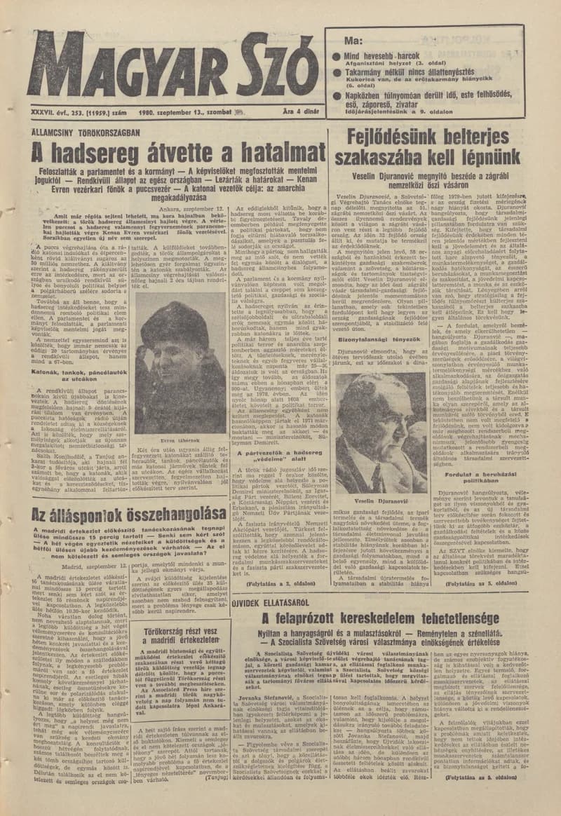 Magyar Szó, 37. évf. 1980. szeptember 13. 253. sz. 1–20. oldal