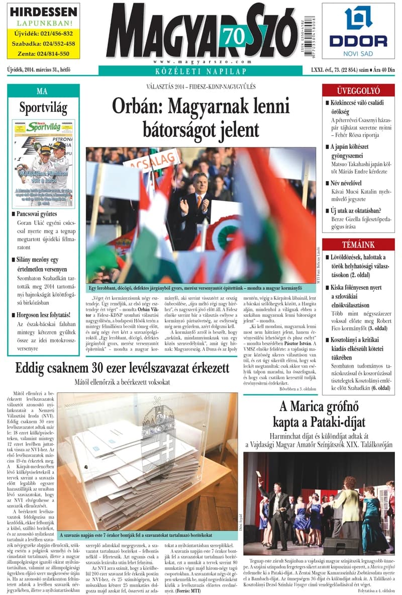Magyar Szó, 71. évf. 2014. március 31. 73. sz. 1–16. oldal