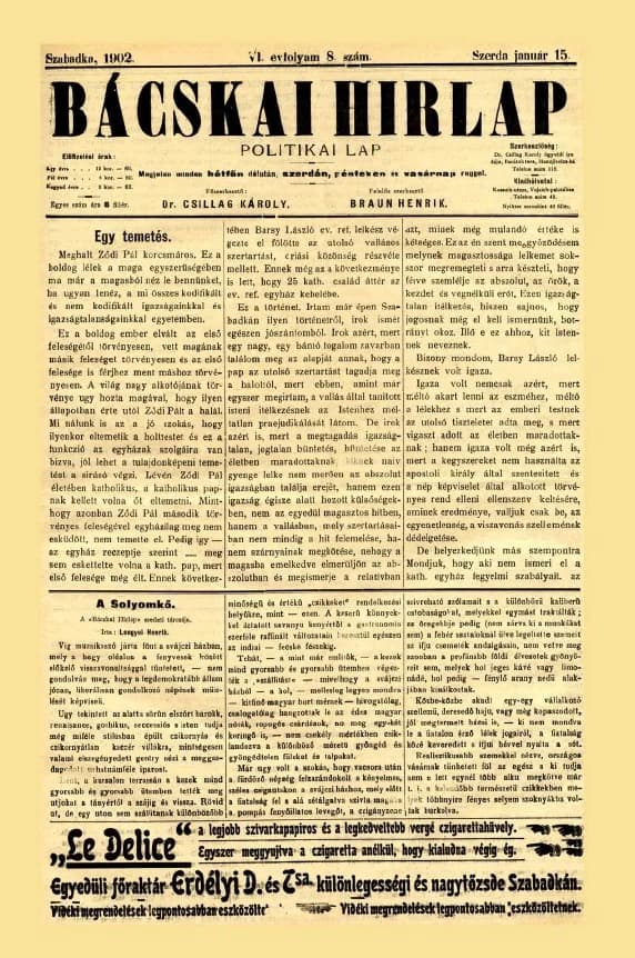 Bácskai Hirlap, 6. évf. 1902. január 15. 8. sz.
