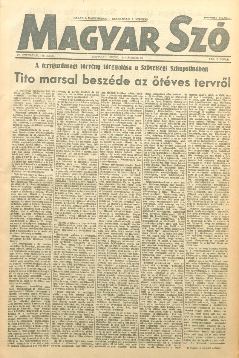 Magyar Szó, 4. évf. 1947. április 28. 109. sz. 1–6. oldal