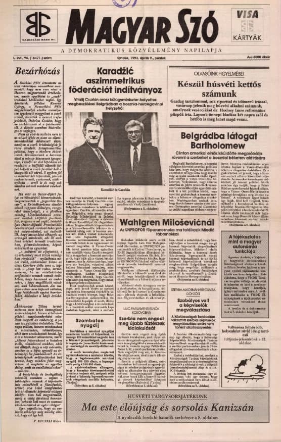 Magyar Szó, 50. évf. 1993. április 9. 96. sz. 1–16. oldal