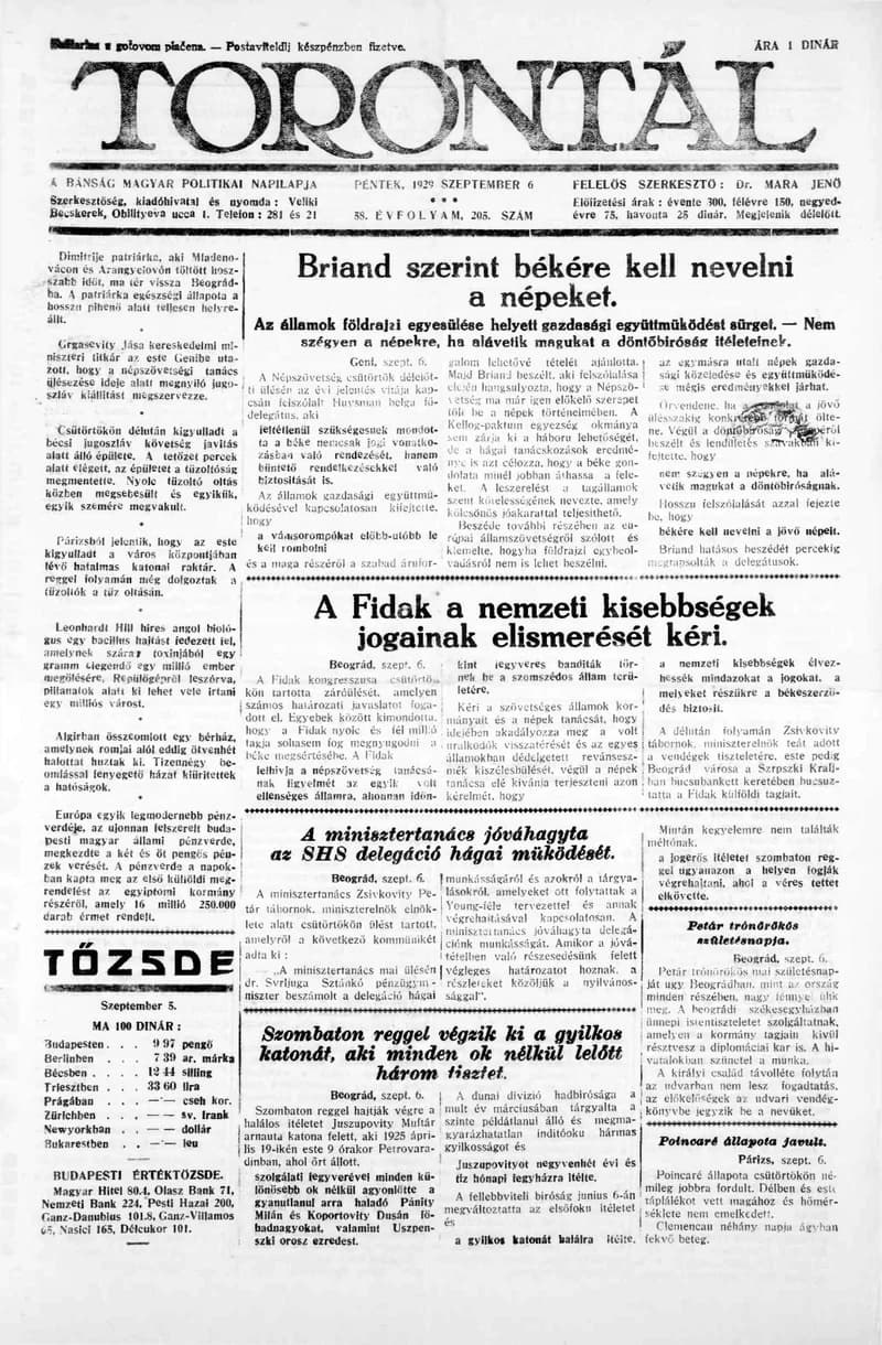 Torontál, 58. évf. 1929. szeptember 6. 205. sz.