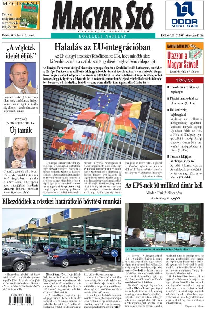Magyar Szó, 70. évf. 2013. február 8. 31. sz. 1–20. oldal