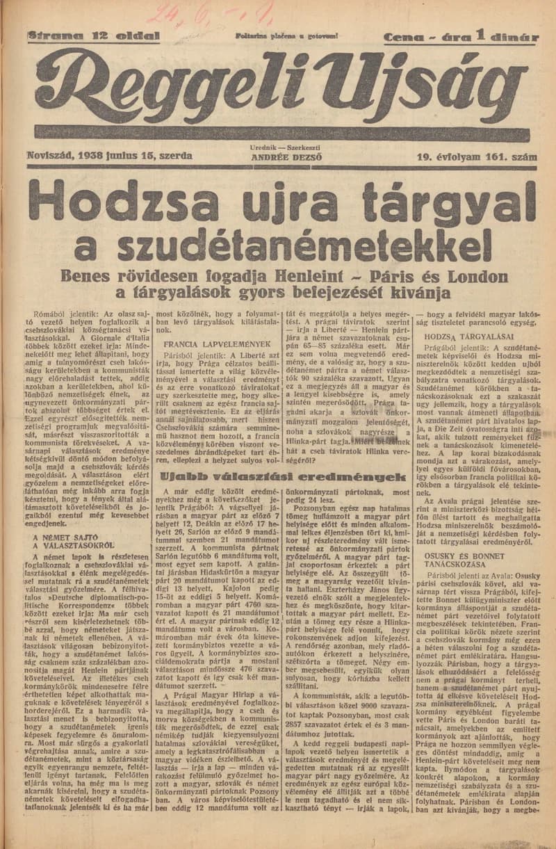 Reggeli Újság, 19. évf. 1938. június 15. 161. sz.