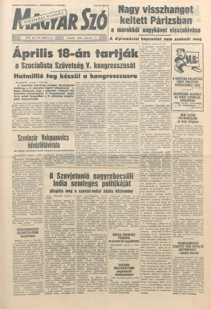Magyar Szó, 17. évf. 1960. február 17. 39. sz. 1–18. oldal