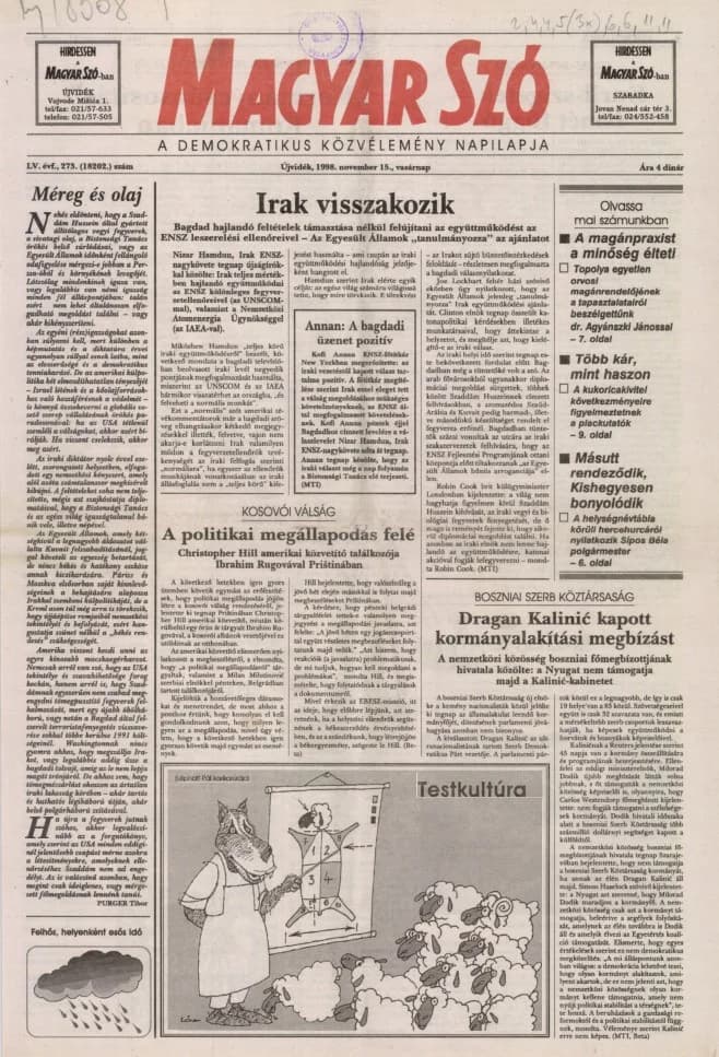 Magyar Szó, 55. évf. 1998. november 15. 273. sz. 1–24. oldal
