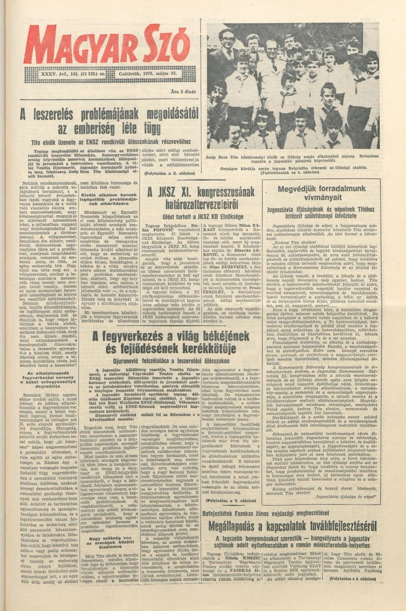 Magyar Szó, 35. évf. 1978. május 25. 141. sz. 1–20. oldal