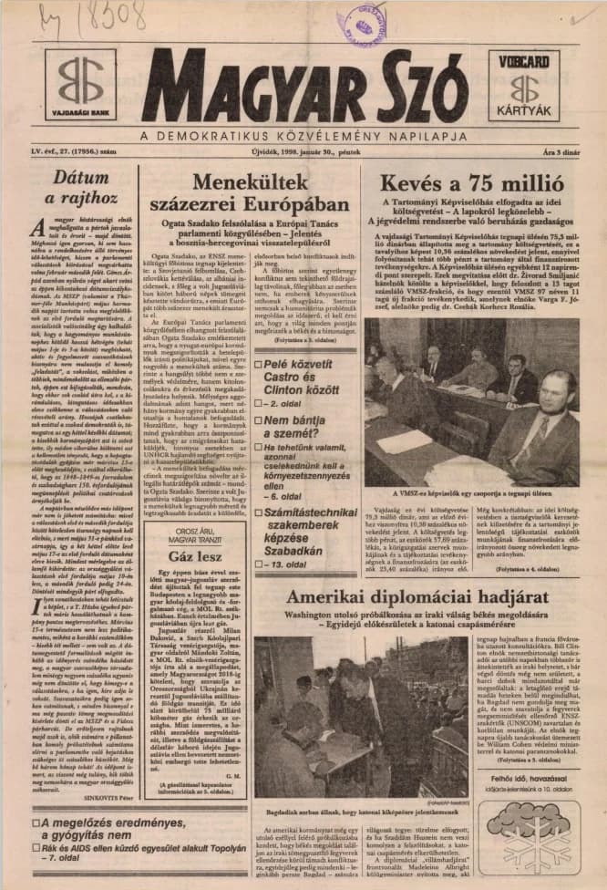 Magyar Szó, 55. évf. 1998. január 30. 27. sz. 1–16. oldal