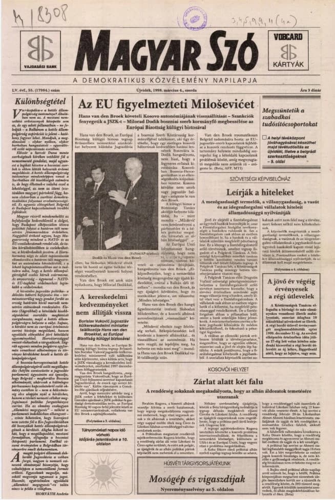 Magyar Szó, 55. évf. 1998. március 4. 55. sz. 1–16. oldal