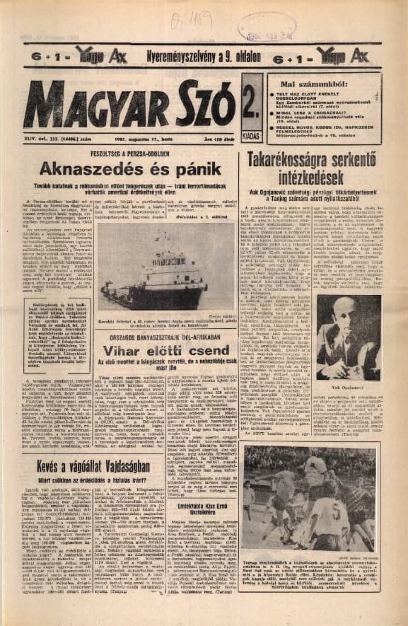 Magyar Szó, 44. évf. 1987. augusztus 17. 225. sz. 1–20. oldal