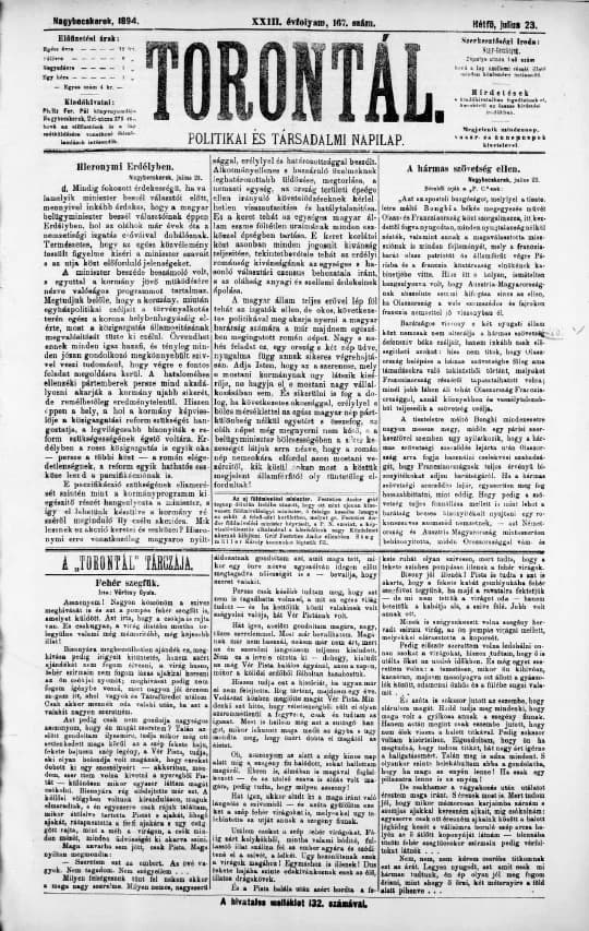 Torontál, 23. évf. 1894. július 23. 167. sz.