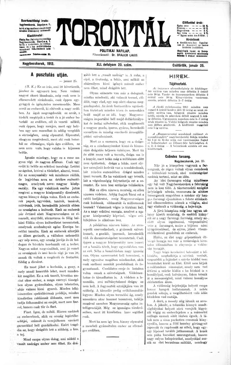 Torontál, 41. évf. 1912. január 25. 20. sz.