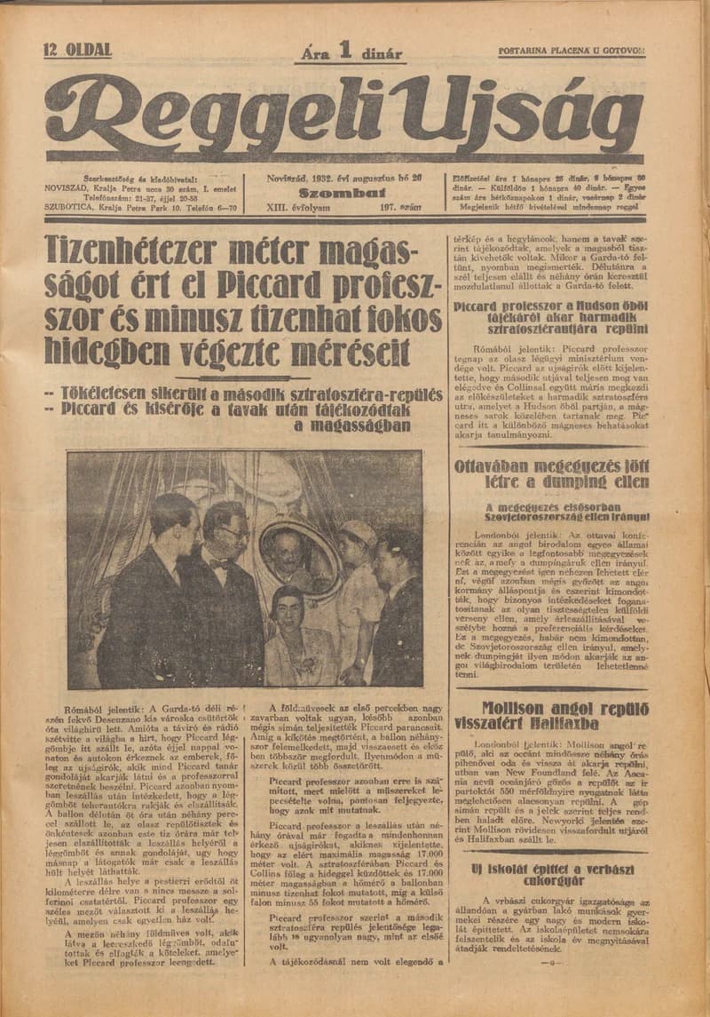 Reggeli Újság, 13. évf. 1932. augusztus 20. 197. sz.