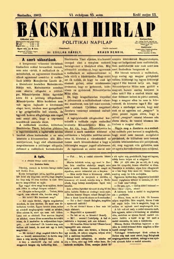 Bácskai Hirlap, 6. évf. 1902. május 13. 85. sz.
