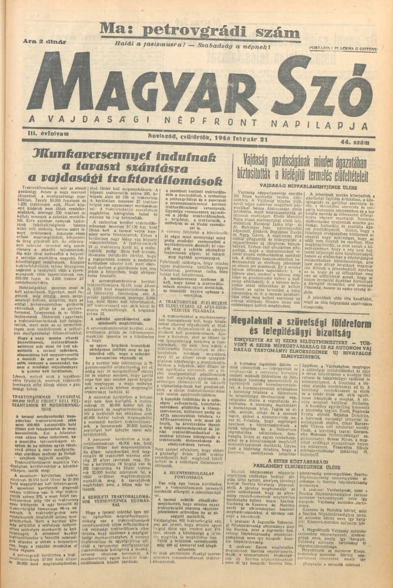 Magyar Szó, 3. évf. 1946. február 21. 44. sz. 1–8. oldal