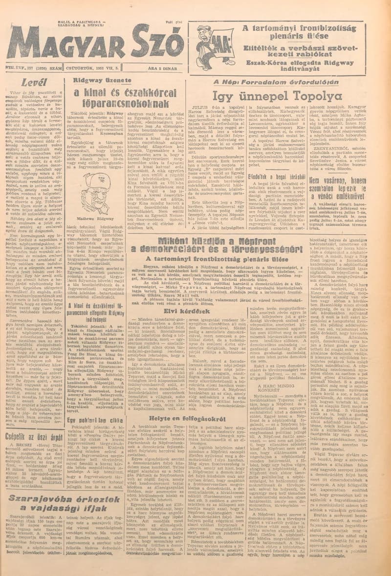 Magyar Szó, 8. évf. 1951. július 5. 157. sz. 1–4. oldal
