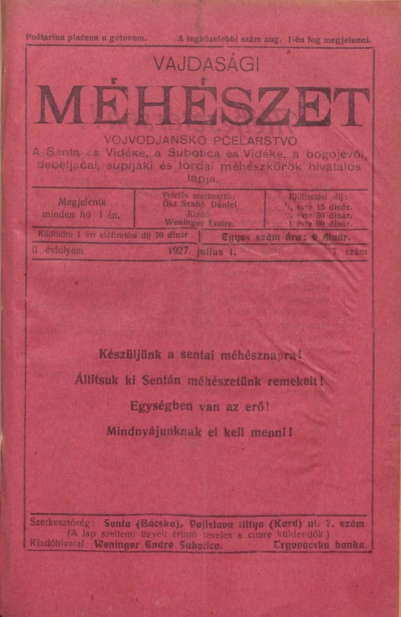 Vajdasági méhészet, 2. évf. 1927. július 1. 7. sz.