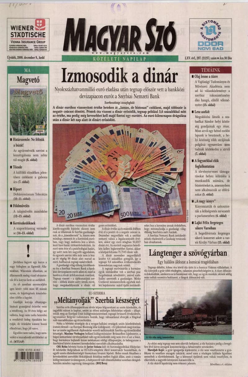 Magyar Szó, 65. évf. 2008. december 9. 287. sz. 1–20. oldal