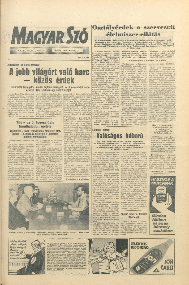 Magyar Szó, 33. évf. 1976. március 24. 82. sz. 1–20. oldal