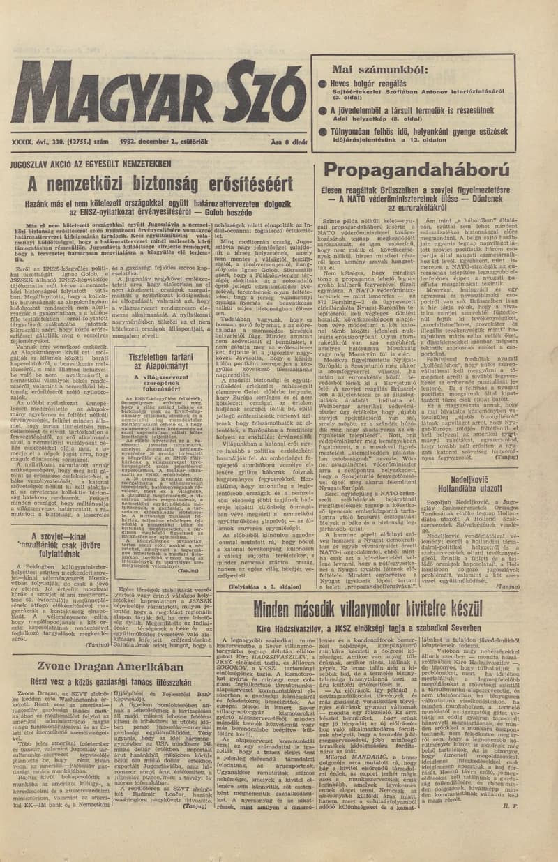 Magyar Szó, 39. évf. 1982. december 2. 330. sz. 1–24. oldal