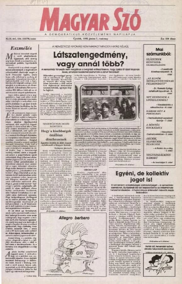 Magyar Szó, 49. évf. 1992. június 7. 154. sz. 1–28. oldal