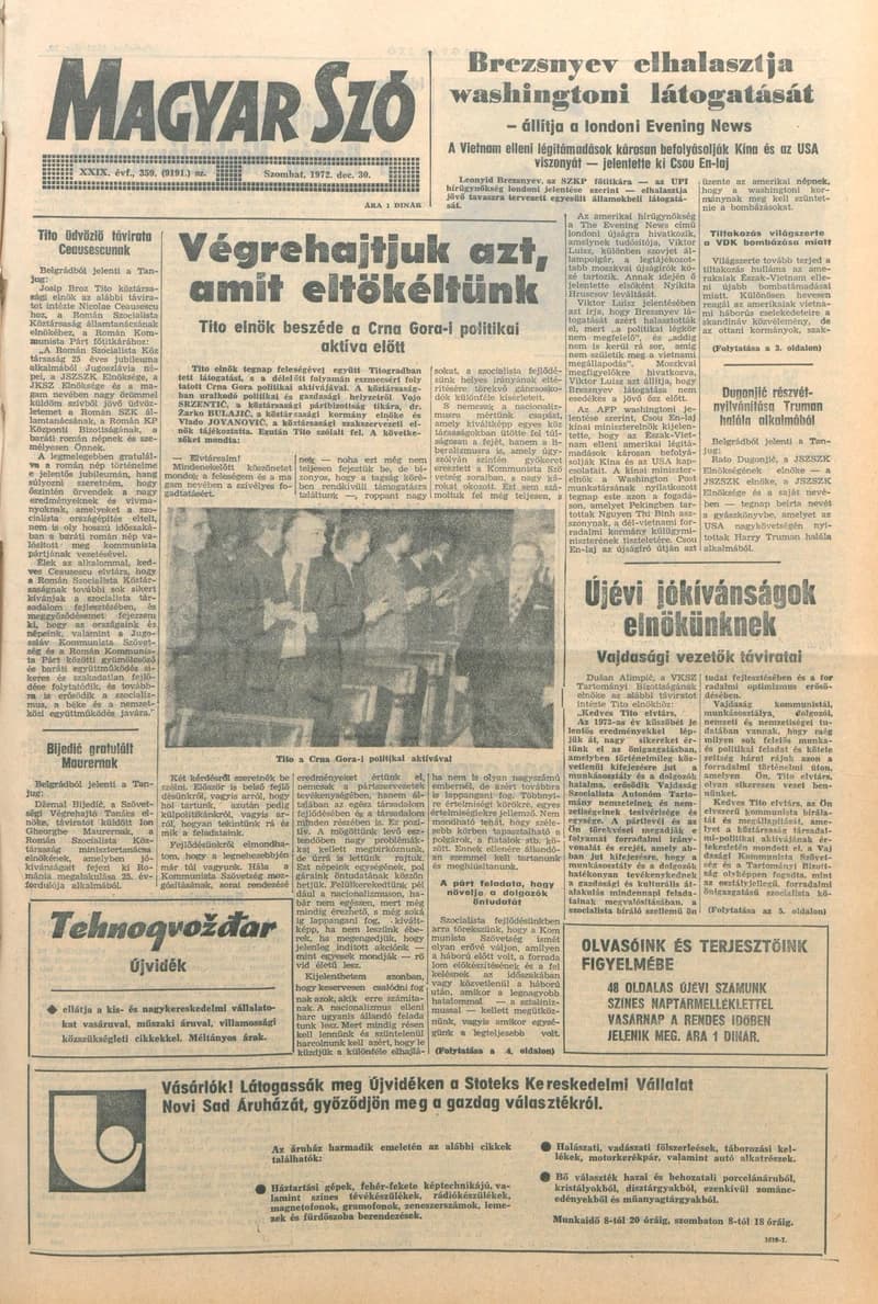 Magyar Szó, 29. évf. 1972. december 30. 359. sz. 1–28. oldal