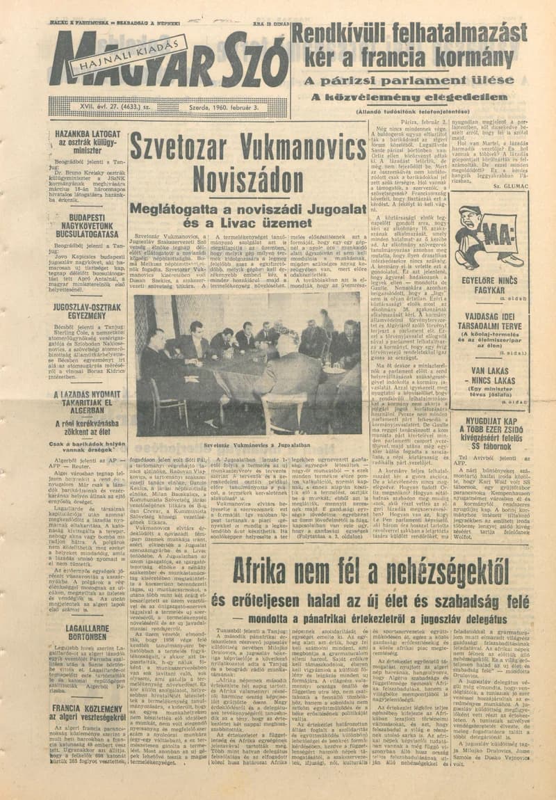 Magyar Szó, 17. évf. 1960. február 3. 27. sz. 1–20. oldal