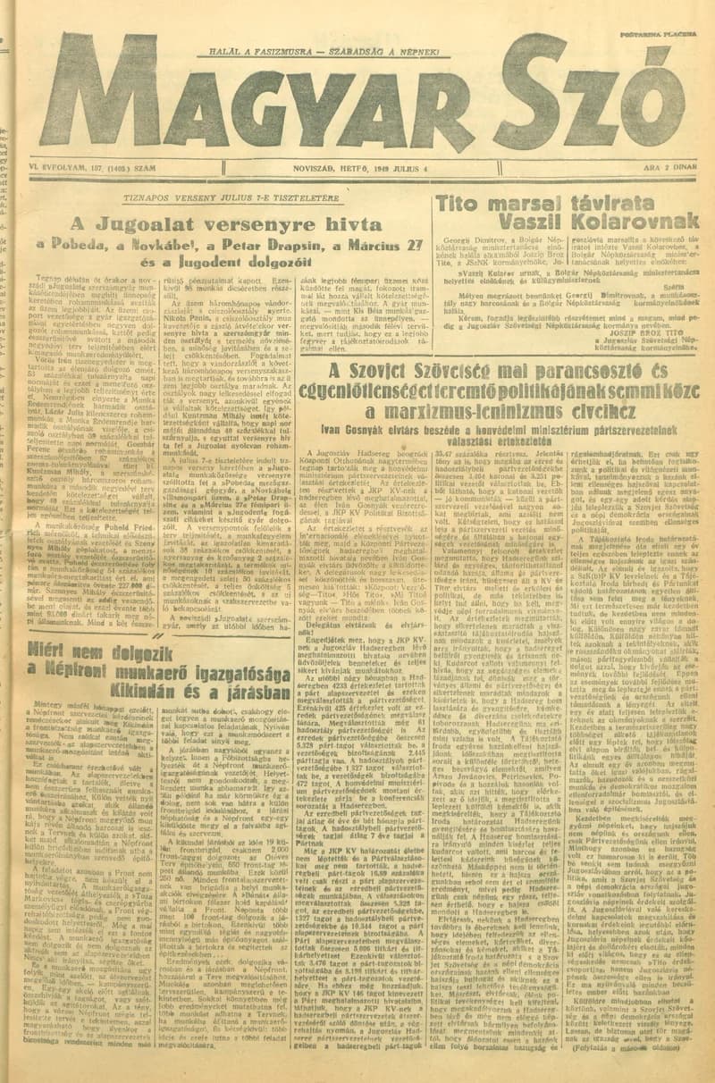 Magyar Szó, 6. évf. 1949. július 4. 157. sz. 1–4. oldal