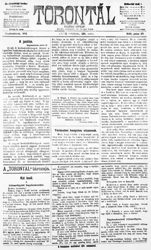 Torontál, 27. évf. 1898. június 20. 138. sz.