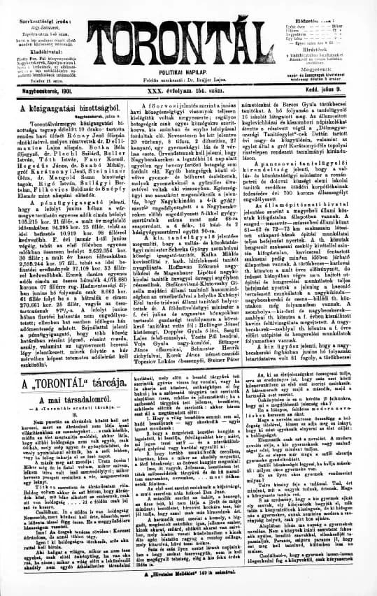 Torontál, 30. évf. 1901. július 9. 154. sz.