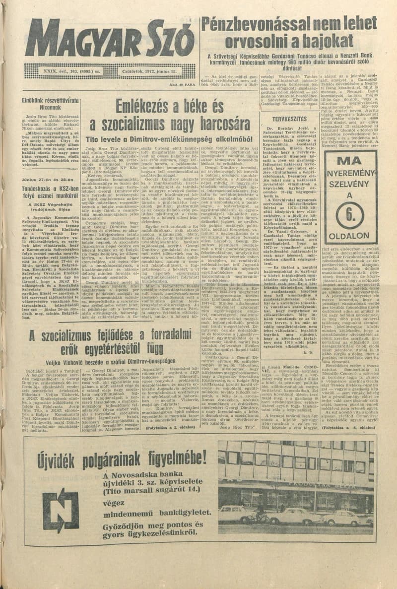 Magyar Szó, 29. évf. 1972. június 15. 163. sz. 1–16. oldal