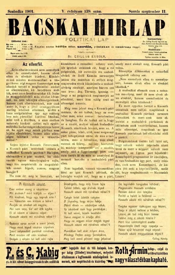 Bácskai Hirlap, 5. évf. 1901. szeptember 11. 138. sz.
