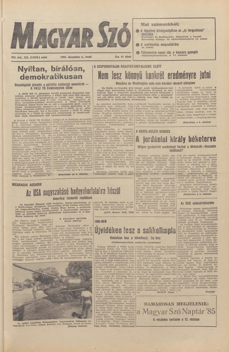 Magyar Szó, 41. évf. 1984. december 4. 333. sz. 1–20. oldal