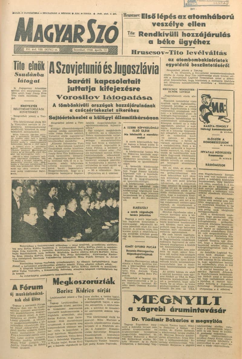 Magyar Szó, 15. évf. 1958. április 12. 100. sz. 1–12. oldal