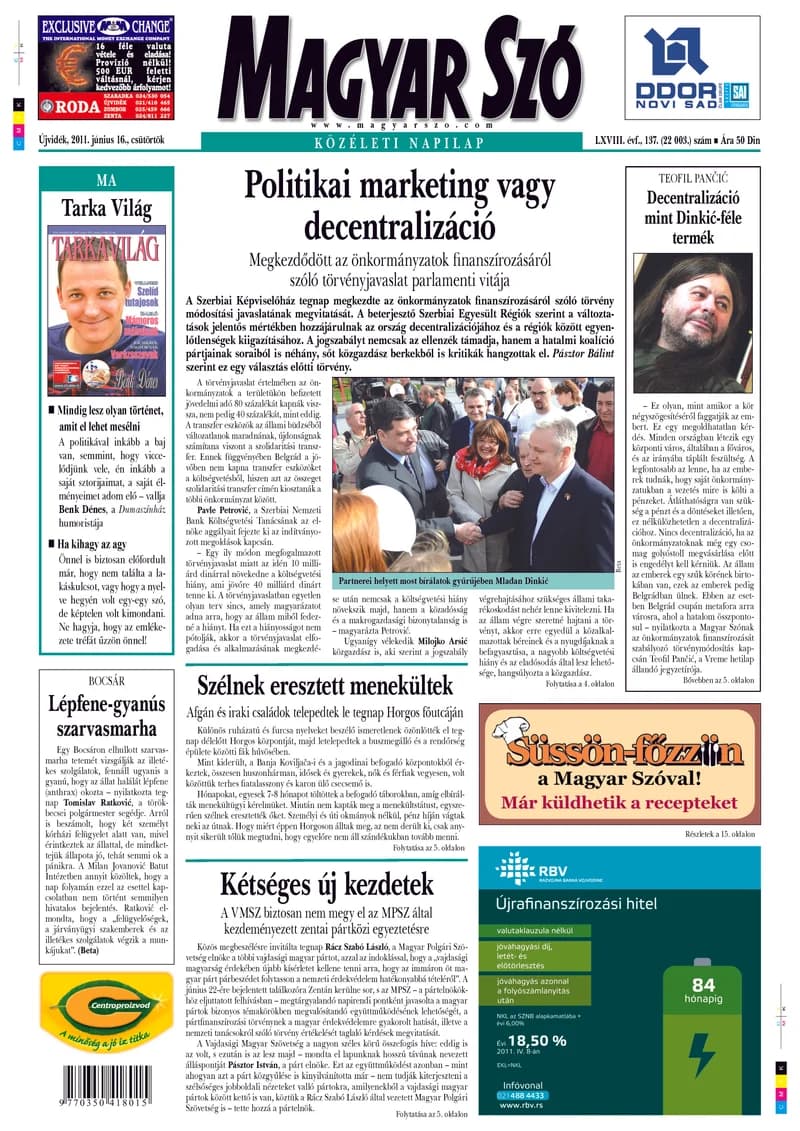 Magyar Szó, 68. évf. 2011. június 16. 137. sz. 1–20. oldal