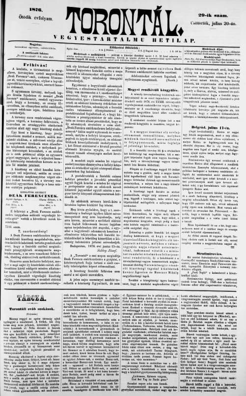 Torontál, 5. évf. 1876. július 20. 29. sz.