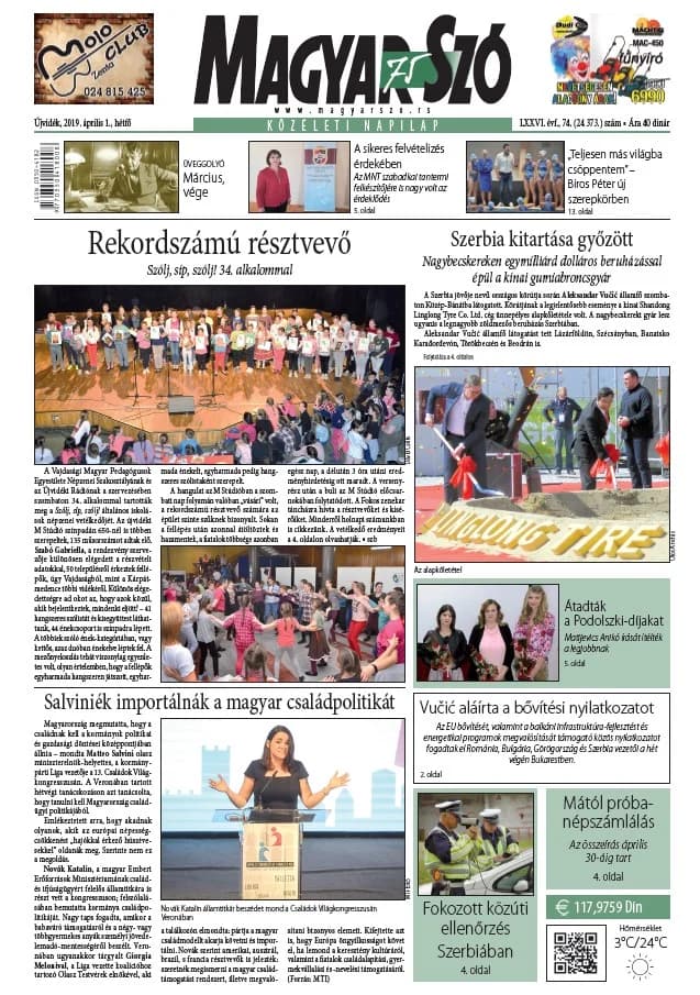 Magyar Szó, 76. évf. 2019. április 1. 74. sz. 1–20. oldal