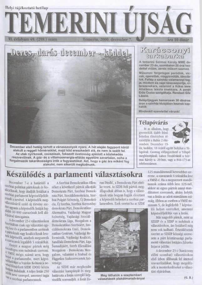 Temerini Újság, 6. évf. 2000. december 7. 49. sz.