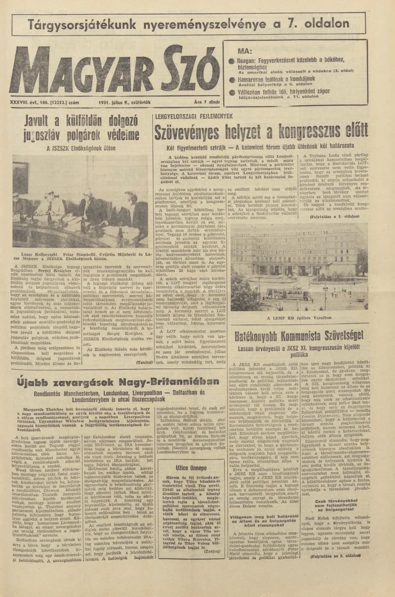 Magyar Szó, 38. évf. 1981. július 9. 186. sz.