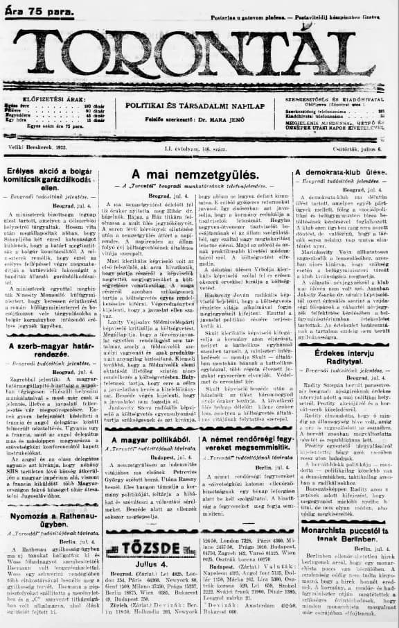 Torontál, 51. évf. 1922. július 6. 146. sz.