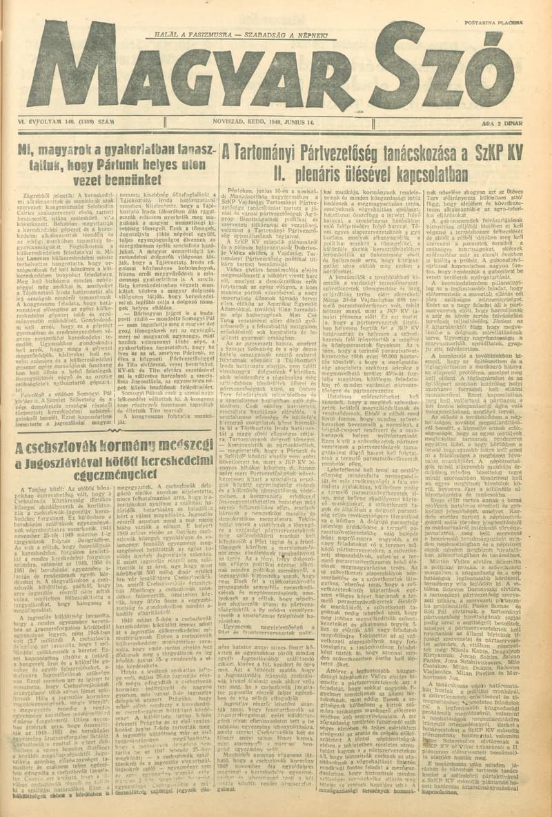 Magyar Szó, 6. évf. 1949. június 14. 140. sz. 1–4. oldal