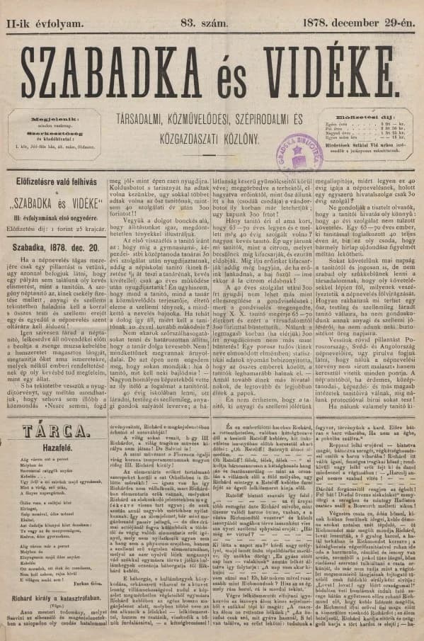 Szabadka és vidéke, 2. évf. 1878. december 29. 83. sz.