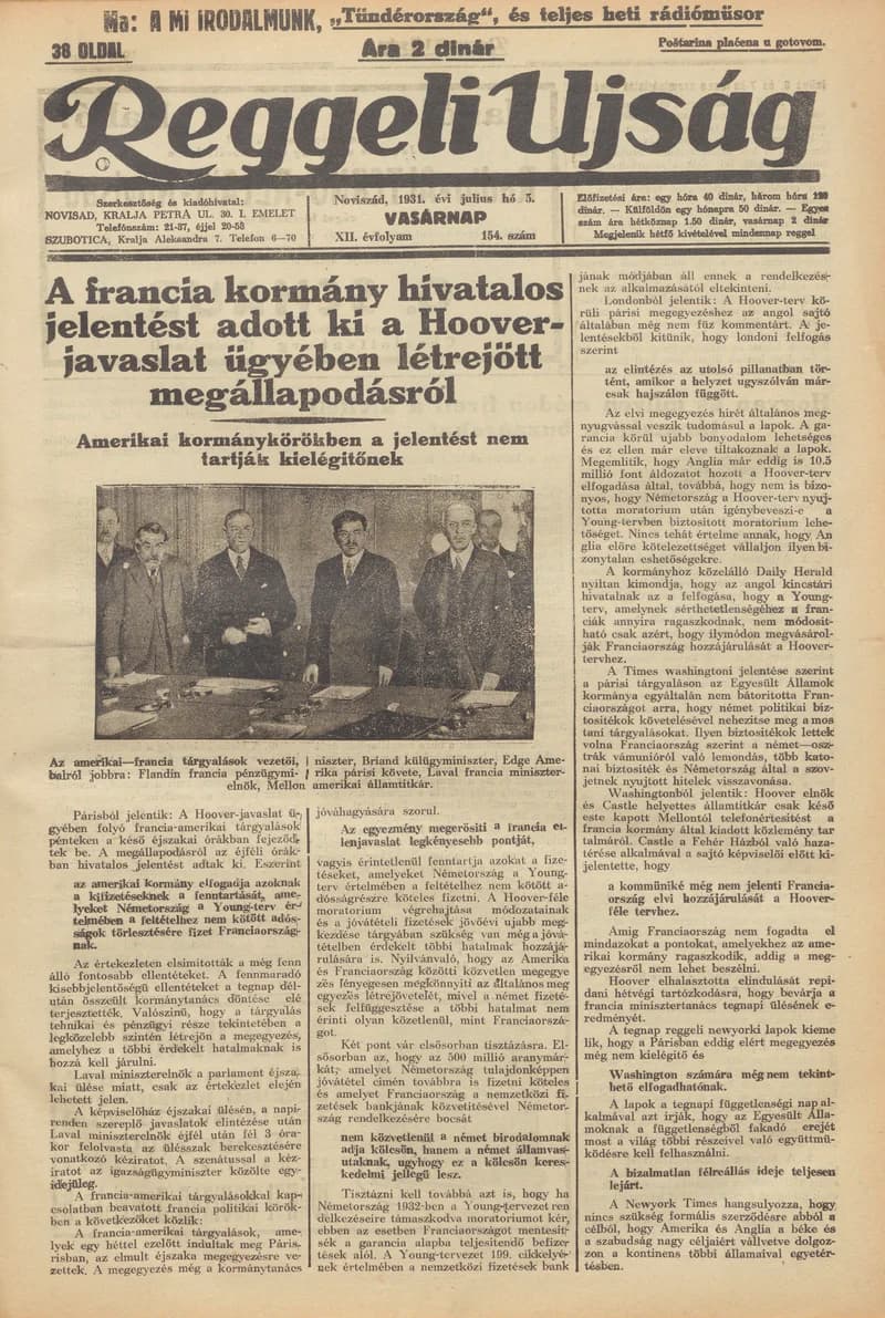 Reggeli Újság, 12. évf. 1931. július 5. 154. sz.